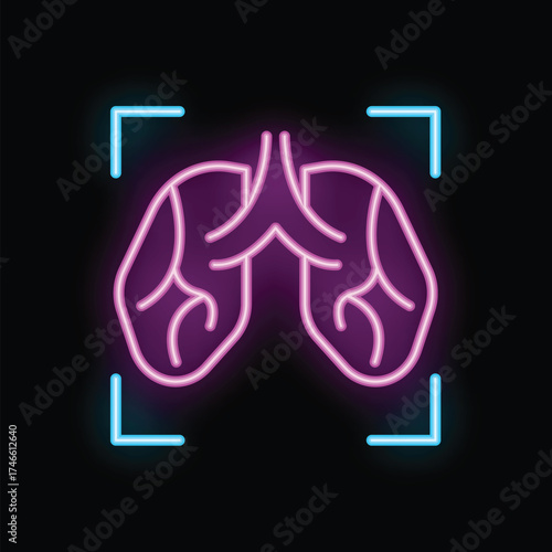 Neon scan showing human lungs in pink and blue on black background