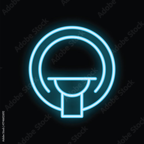 Blue neon icon of an mri machine glowing on a black background, perfect for medical and healthcare related designs
