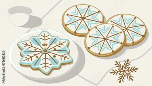 Holiday Snowflake Cookies on Plate.