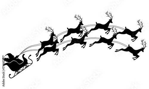 Silhouette of santa claus sleigh in flight