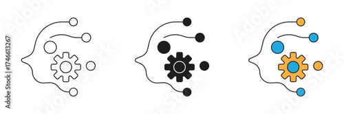 Network with a central gear. Symbolizes a core system, settings, or the engine of a technological network. Great for web, business and entertainment.