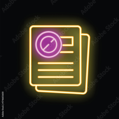 Glowing neon sign showing a forbidden document icon on a black background