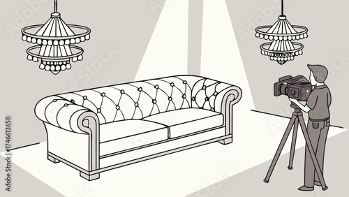 Studio Photography of Elegant Sofa with Chandeliers Interior Design Furniture Catalog Product Photography.