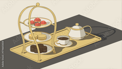 Illustrative depiction of afternoon tea on a tray.