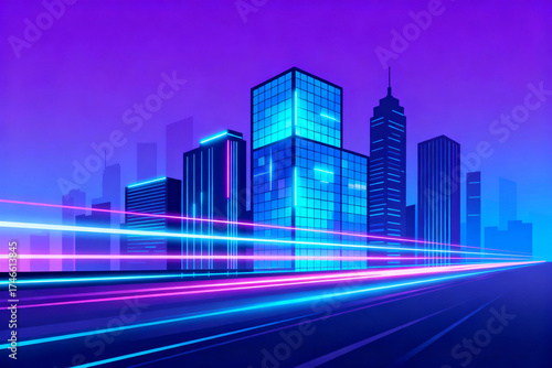 Futuristic city skyline with neon lights