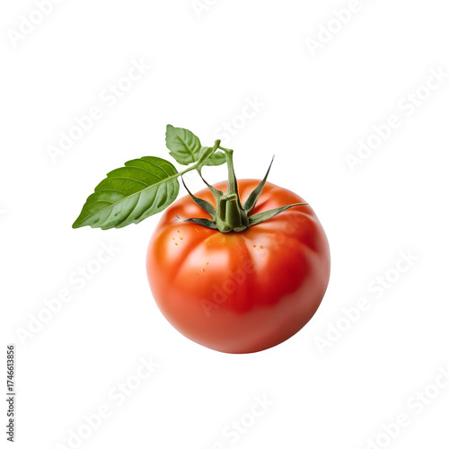 Wallpaper Mural Single Fresh Red Tomato with Green Vine and Basil Leaves on a transparent background PNG    Torontodigital.ca