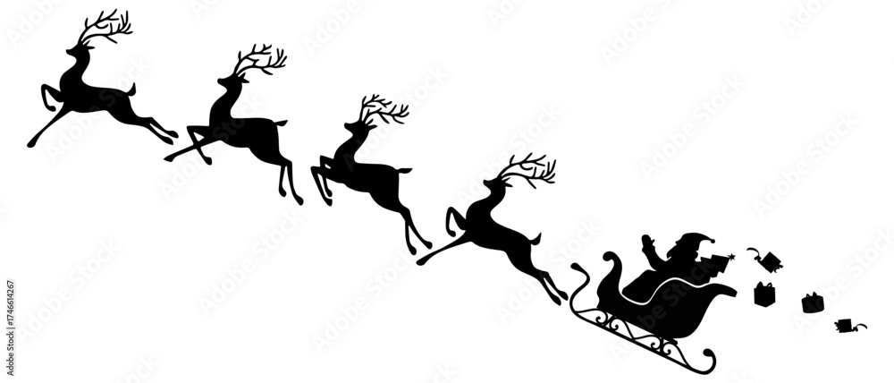 Obraz premium Vector silhouette illustration of santa claus sleigh on transparent background