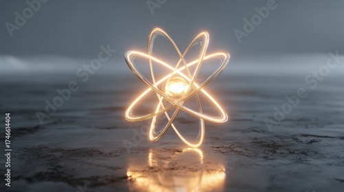Wallpaper Mural Stunning 3D Representation of an Atom With Glowing Electrons in a Serene Environment Torontodigital.ca