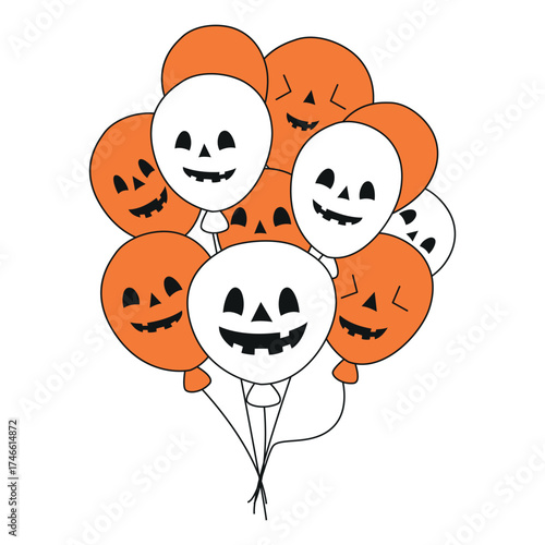 Bunch of orange and white halloween balloons.