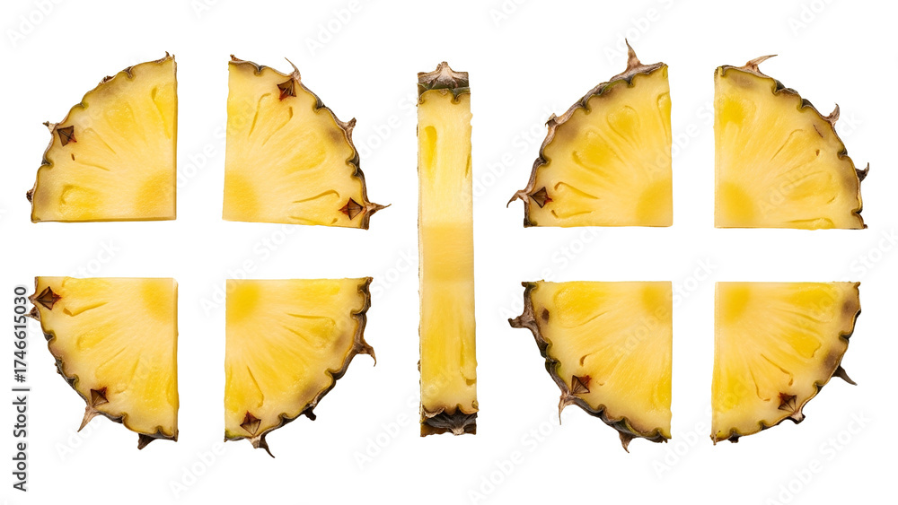 Naklejka premium Yellow Pineapple Slices Fresh Fruit on Transparent Background