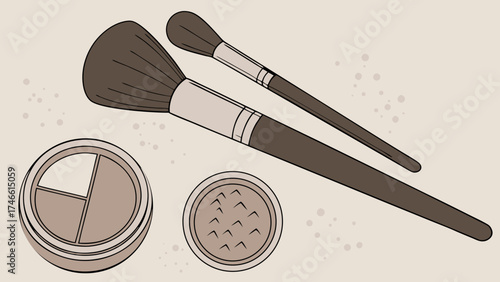 Makeup Brushes and Powder Cosmetic Tools Beauty Illustration Flat Lay Design.