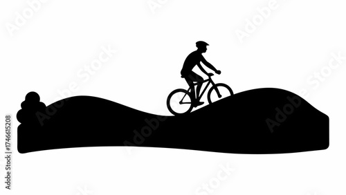 Dynamic silhouette of cyclist riding mountain bike conquering rugged terrain in outdoor adventure
