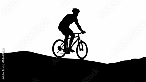 Dynamic cyclist silhouette conquering rugged terrain with speed and agility for fitness campaigns