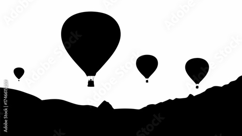 Majestic hot air balloons gracefully float above scenic mountain landscapes at sunrise adventure