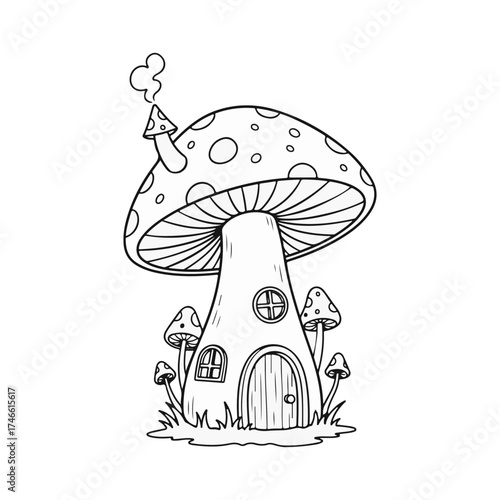 Whimsical Mushroom House Coloring Page