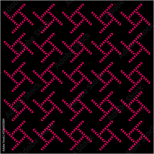 A dynamic grid of pink arrowed spirals on black, forming rotating windmill-like patterns that create a sense of endless motion.