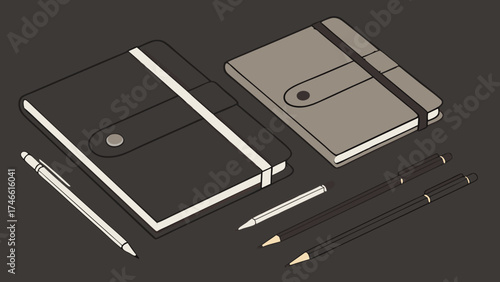 Notebooks and Writing Instruments Illustration.