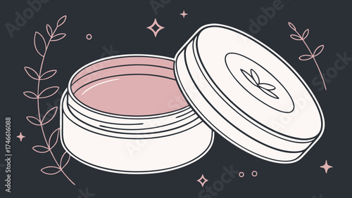 Open Cosmetic Jar with Floral Design.