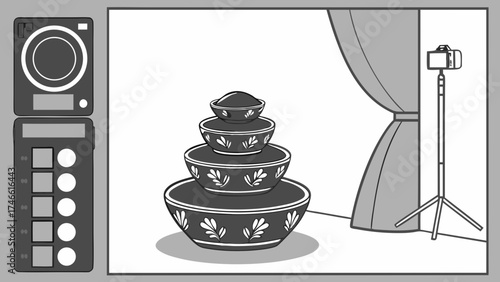 Photography Still Life Setup with Decorative Bowls.