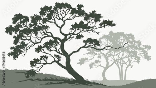 Silhouette of Trees on a Hillside.