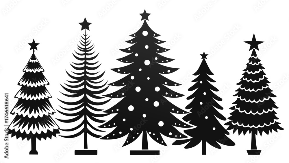 Obraz premium Vector art of collection of christmas tree silhouettes