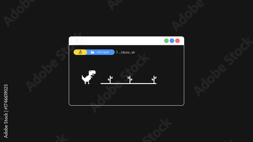 Canvas Print Linux desktop terminal colorful running terminal-based dino game