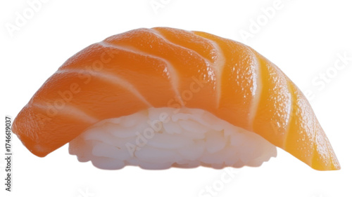 Close up of a single piece of salmon nigiri sushi food on transparent background