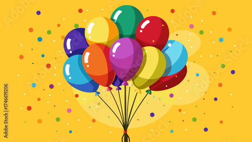 Vector art of colorful balloons floating in the air with confetti for a party or event