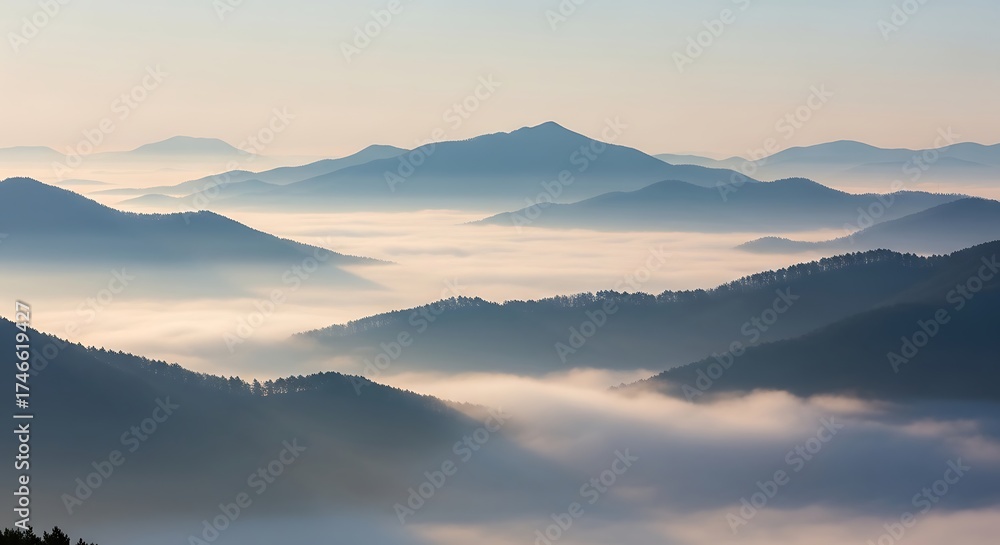 Obraz premium Mountain Range Above Clouds Majestic Landscape Scenery