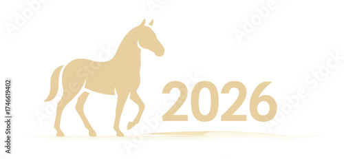 Glowing horse silhouette and 2026 in soft yellow light