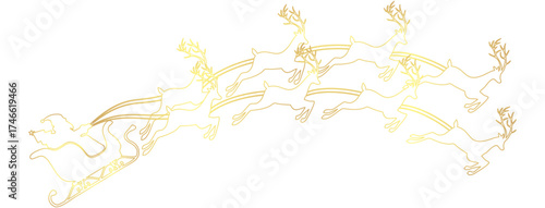 Vector illustration of silhouette of santa claus sleigh and raindeers in flight	with line art style