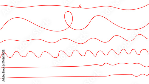 Red thread vector. Red thread looped in a swirl line, symbolizing vector. Line of red yarn, long red thread icon isolated on a white background.