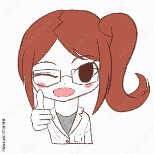 白衣を着た女の子が親指を立てている