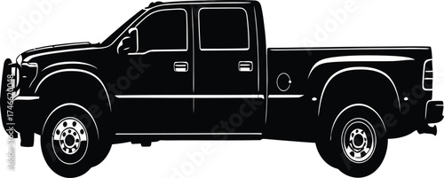 Illustration of a black pickup truck isolated on white background, showcasing its design and features in a simple yet detailed vector graphic