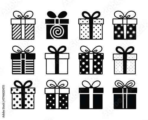 Patterned gift box holiday presents vector illustration
