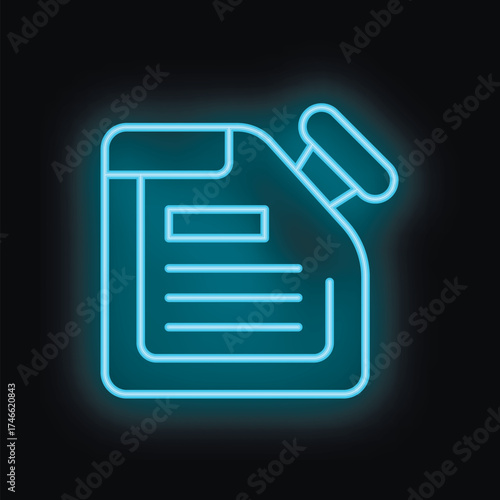 Blue neon icon of a gas can representing a data report about energy consumption on a black background