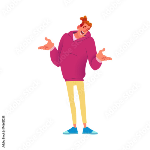 A Cheerful Young Man in Casual Attire Making a Funny Gesture to Lift Everyones Spirits