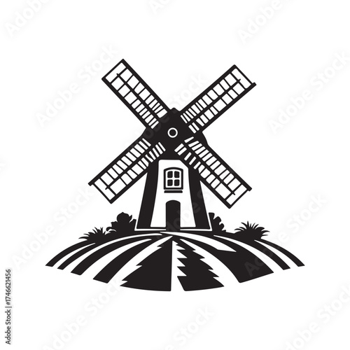 Vector illustration of a windmill in a simple and modern style.