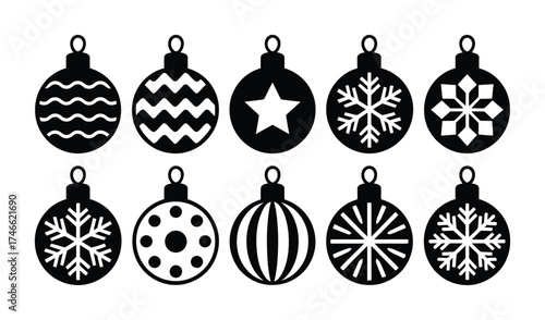 Christmas ornament vector collection with snowflake and star patterns
