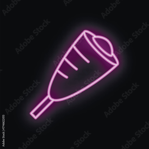 Bright purple neon sign of a shawarma wrap glowing on a black background