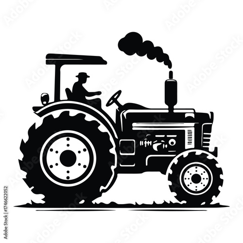 Farmer Driving Classic Tractor Silhouette