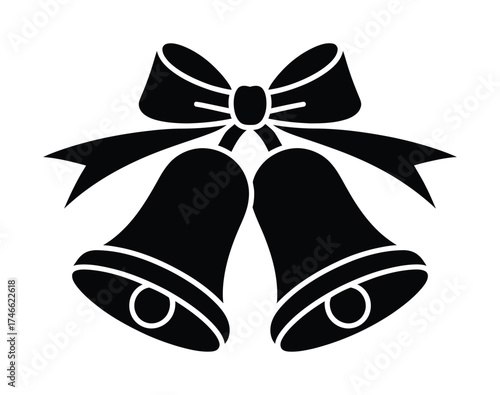 Christmas bells silhouette with ribbon bow festive holiday
