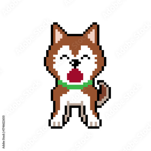 Pixel art a cute siberian husky dog vector in retro style