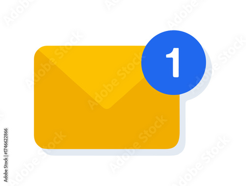 New Message Notification Icon – Stylized Envelope with Badge for Email, Alerts, and UI Design