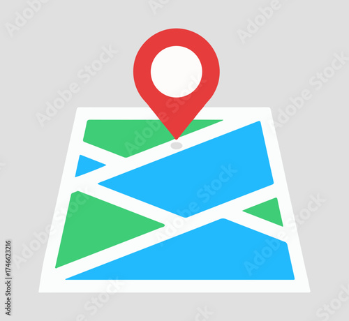 Map with Location Pin Icon – Stylized Navigation Symbol for Travel, Geolocation, and Digital Mapping