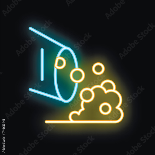 Glowing neon icon of a concrete mixer pouring cement mixture, perfect for construction and building themed designs