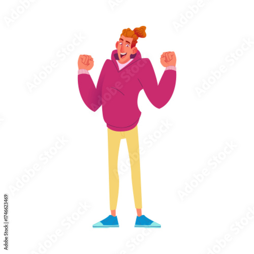 A Cheerful Young Man Celebrating with Excitement and Vibrant Energy in a Lively Atmosphere