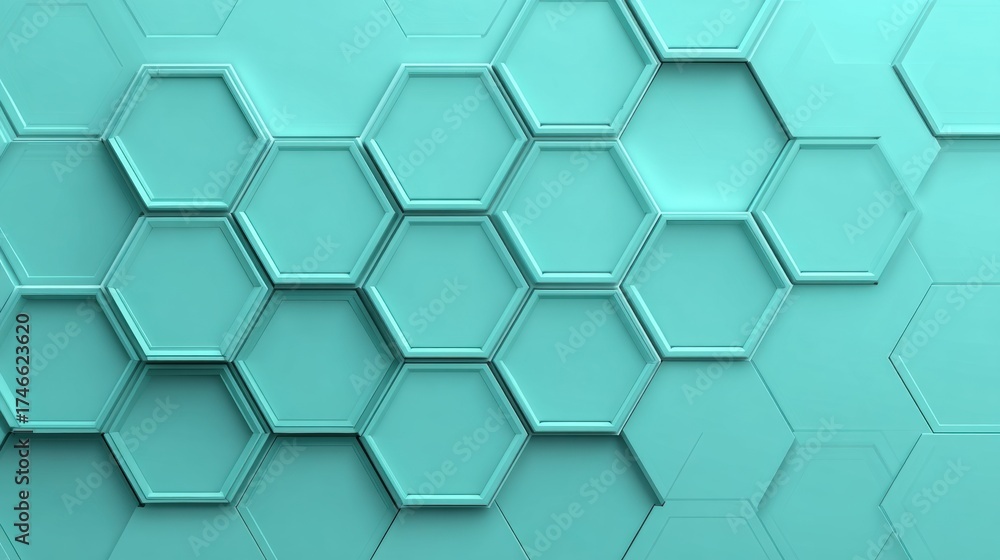 Naklejka premium Modern Teal Hexagonal Pattern Creates a Dynamic Texture on a Smooth Surface With Light Reflections