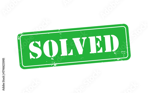 Solved Green Grunge Rubber Stamp Icon or Label Isolated on White Background Symbolizing Successful Problem Resolution or Completion concept