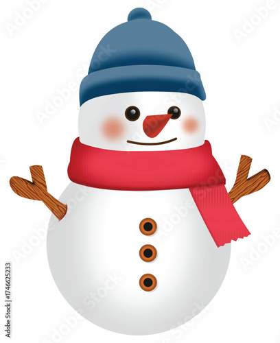 Cartoon Snowman with Blue Beanie and Red Scarf Illustration
